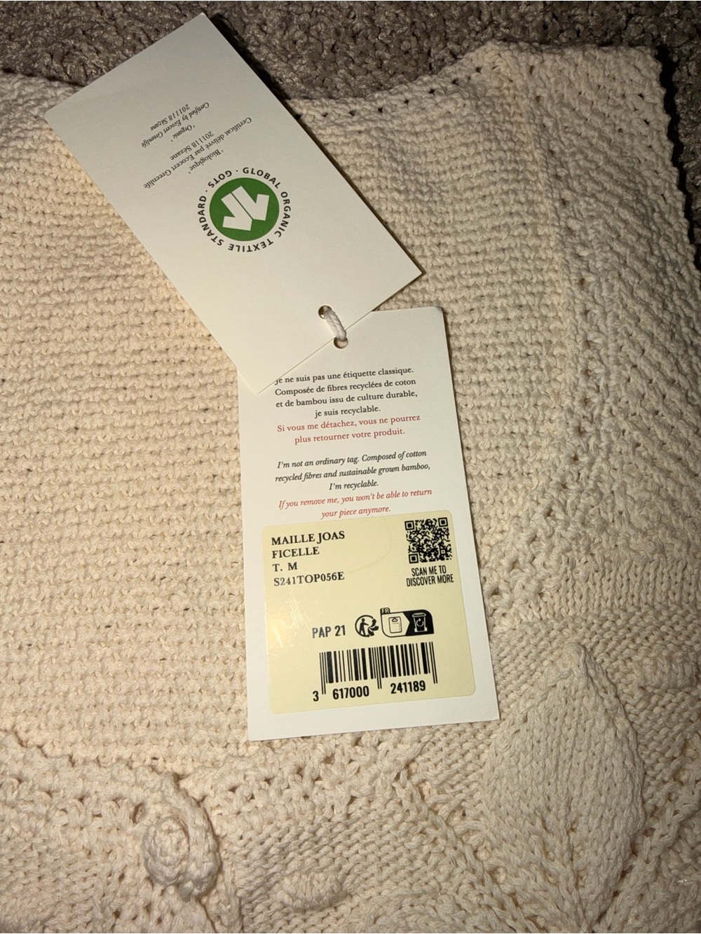 Sézane Joas Top in Cream NWT Sz Medium - Picture 6 of 7